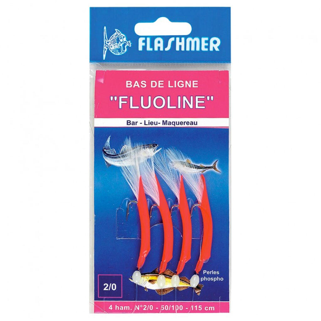 Pavadėlis „Fluoline“ su keturiais Nr. 2/0 kabliukais jūrinei žvejybai