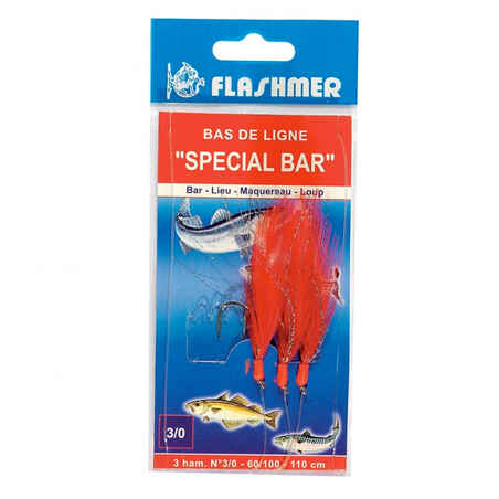 Сноп пера за морски риболов Special bar с 3 куки N°3/0, червен