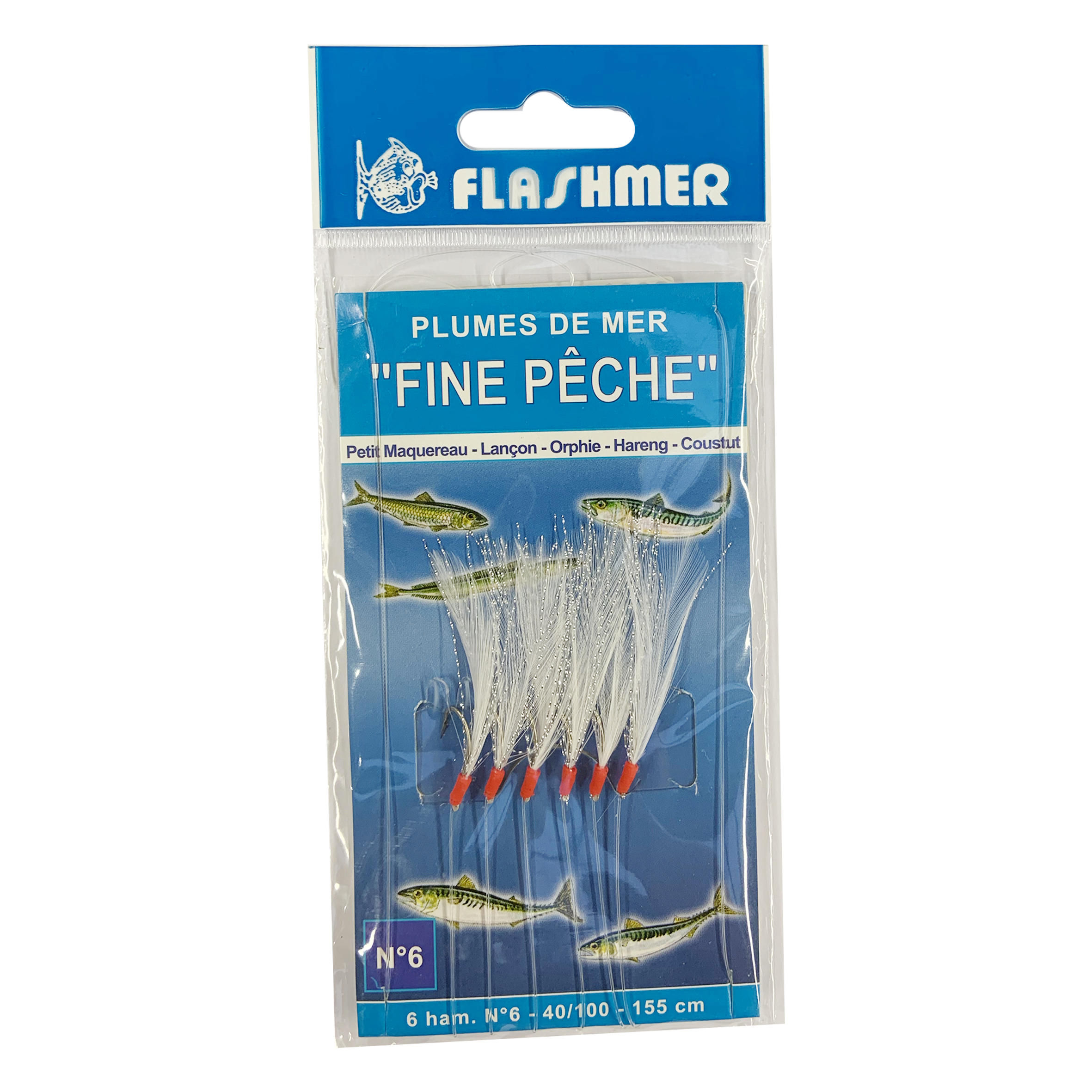 Fine fishing feather rig 6 x N°6 hooks sea fishing leader FLASHMER