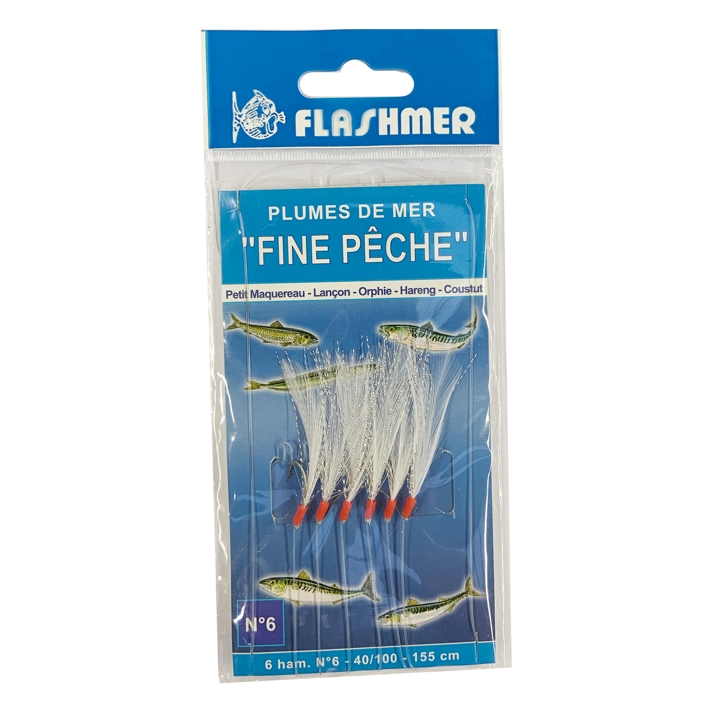 FLASHMER Fine fishing feather rig 6 x N°6 hooks sea fishing leader