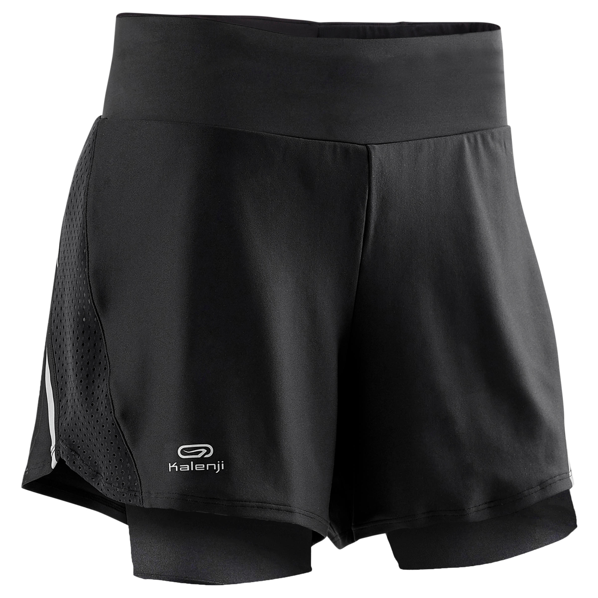 Pantaloneta Mujer 2 en 1 para correr Kalenji Run Dry + licra corta Negro -  Decathlon
