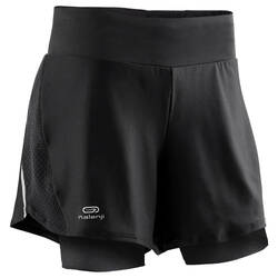 Women's 2-in-1 running shorts with built-in tight shorts Dry - black
