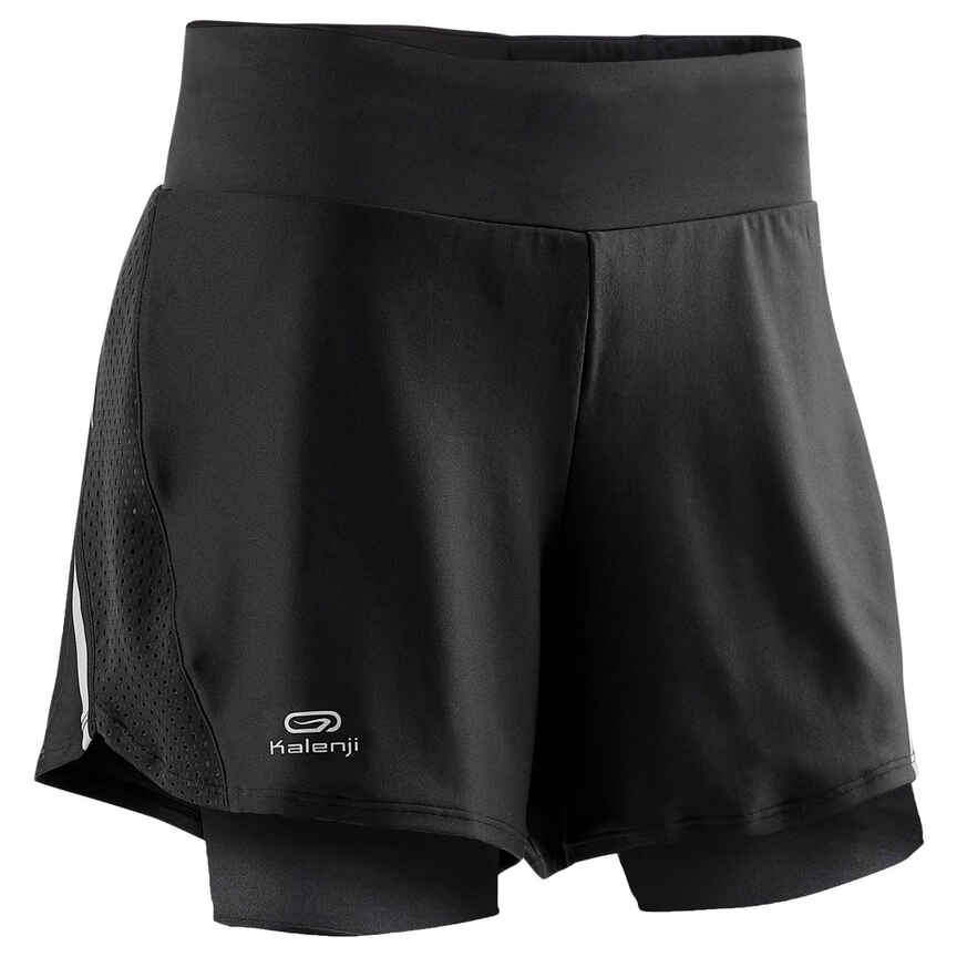 Laufshorts Run Dry+ mit integrierter Innenhose Damen schwarz Kalenji DECATHLON