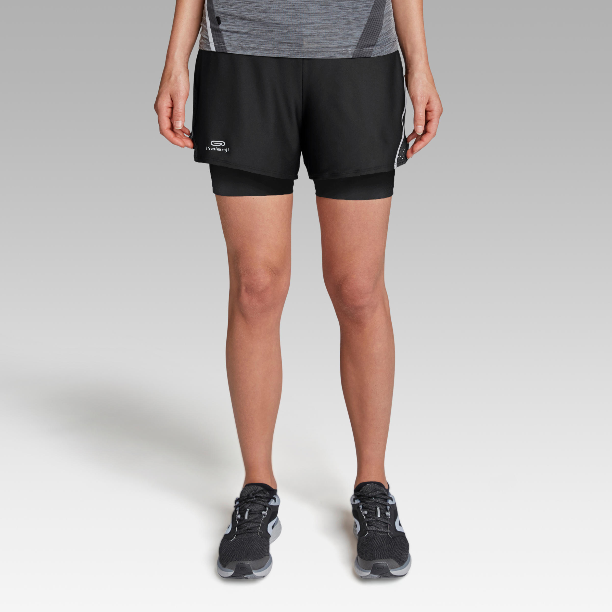Pantaloneta Mujer 2 en 1 para correr Kalenji Run Dry + licra corta Negro -  Decathlon