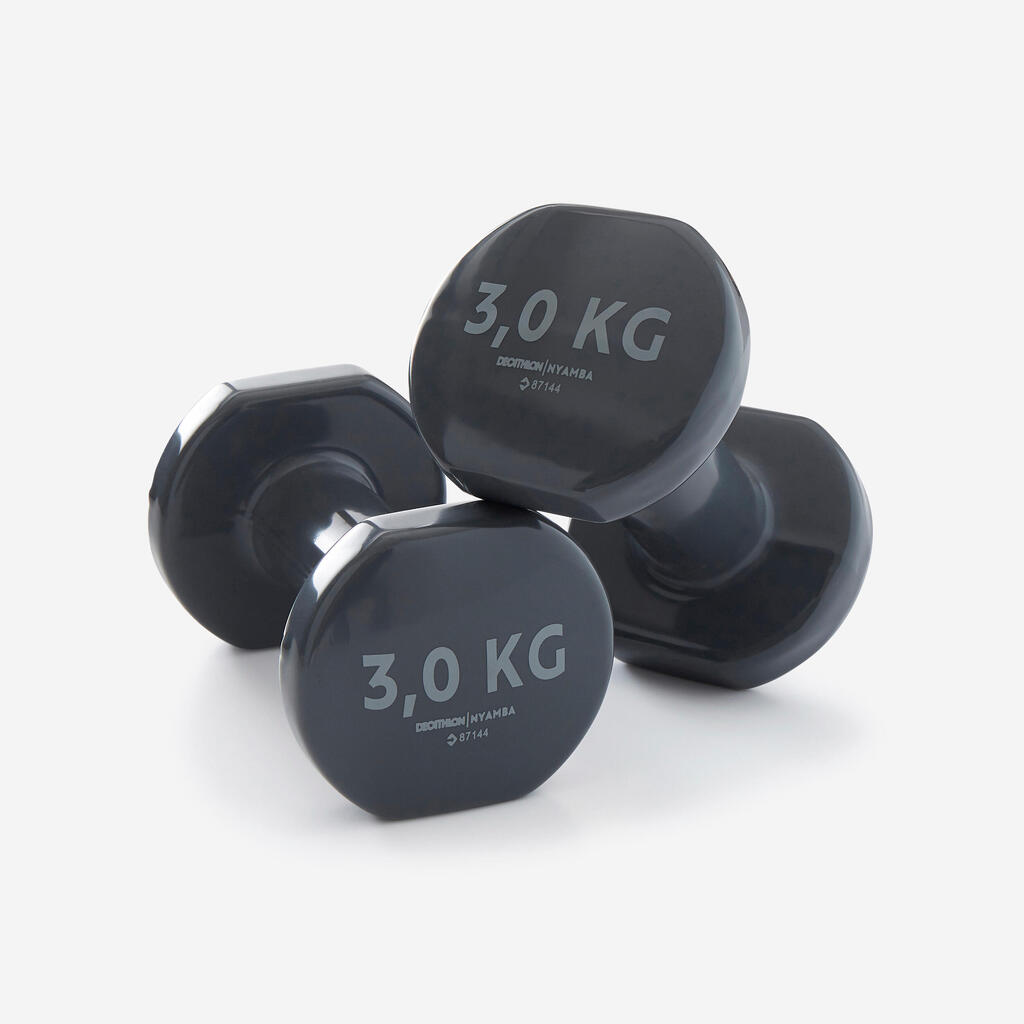Fitness 3 kg dumbbells twin-pack - grey