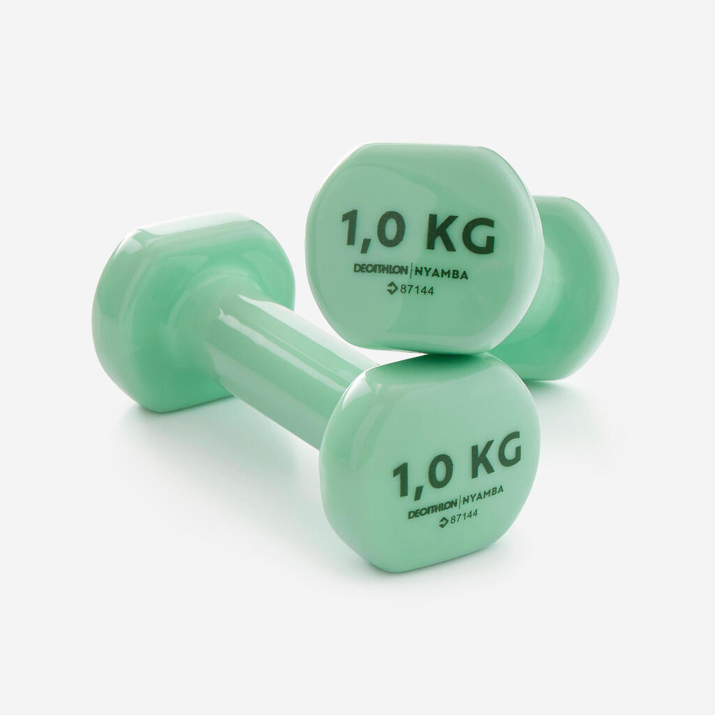 Fitness 1 kg dumbbells twin-pack - green