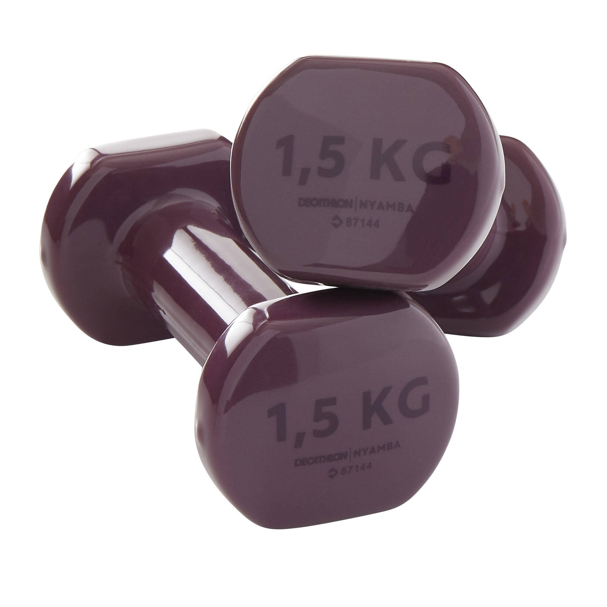 1.5 kg PVC Dumbbells Hex Shaped with 2 Years Warranty, Burgundy - Set of 2 -  1