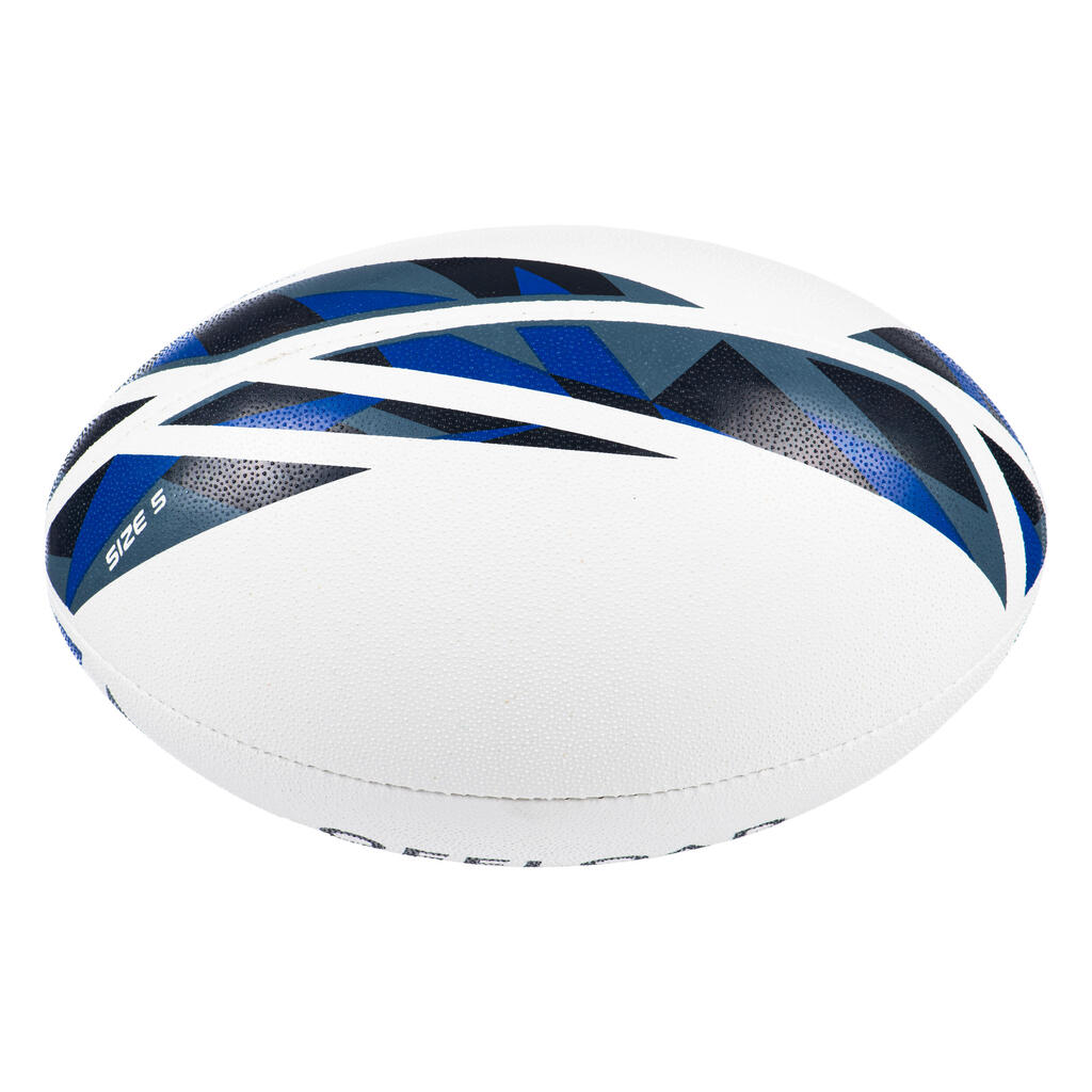 BALÓN DE RUGBY R500 TALLA 5 BLANCO/AZUL