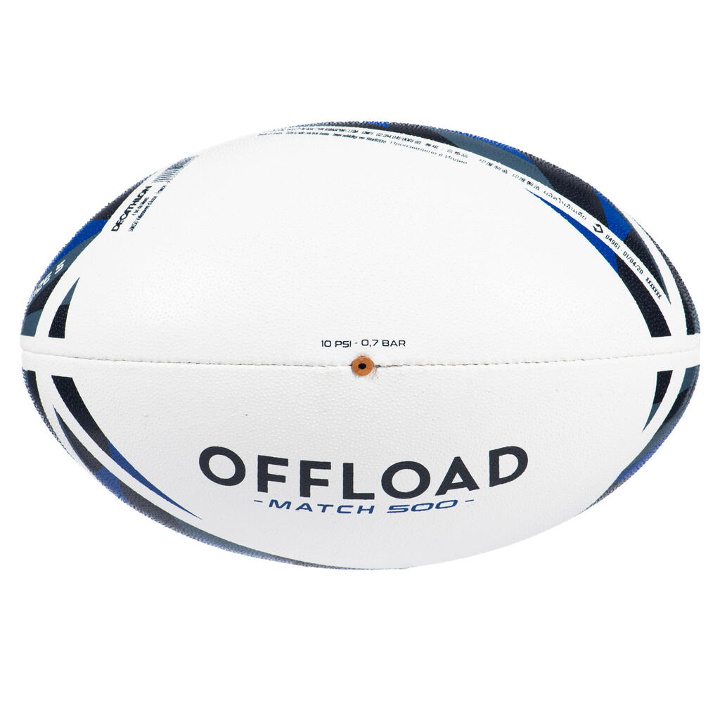 BALÓN DE RUGBY R500 TALLA 5 BLANCO/AZUL