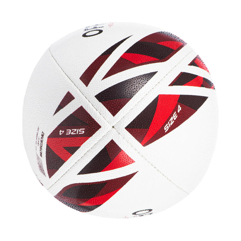Ballon De Rugby Taille 4 - R500 Match Rouge Blanc