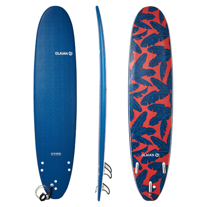 Olaian Surfboard soft top 500 8'6". Geleverd met 1 leash en 3 vinnen