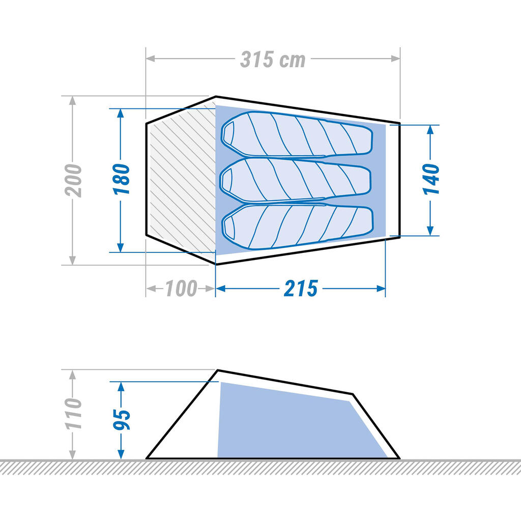 Trekingový tunelový stan MT900 Ultralight pre 3 osoby