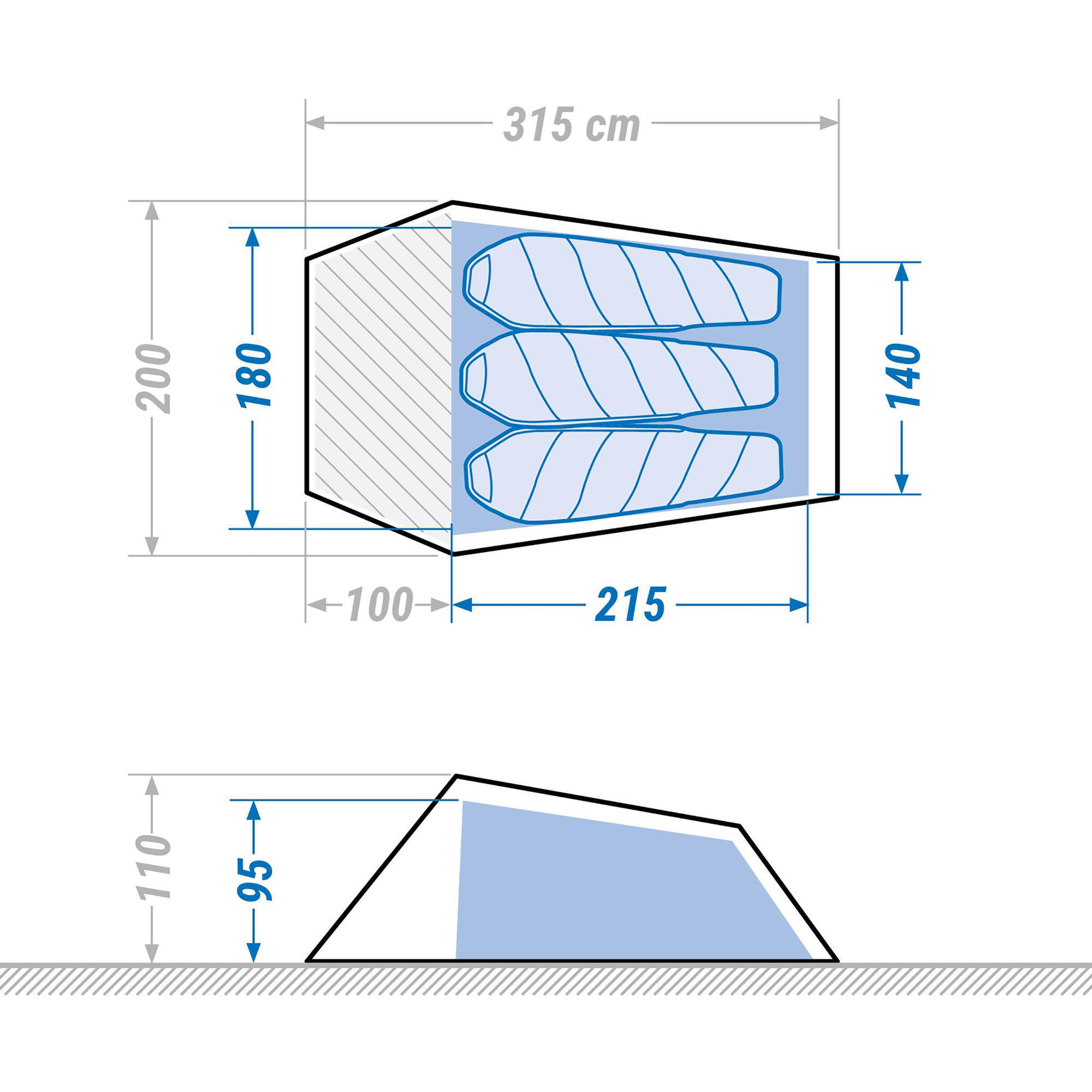 Tenda a tunnel da trekking - 3 posti letto - MT900 Ultralight