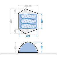 Tienda campaña 3 personas domo de trekking Forclaz MT500