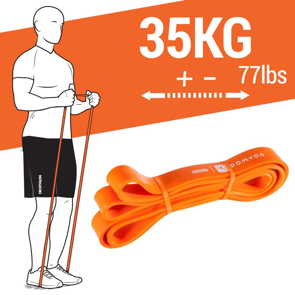 35 kg elastinė treniruočių juosta svorio kilnojimo treniruotėms, oranžinė