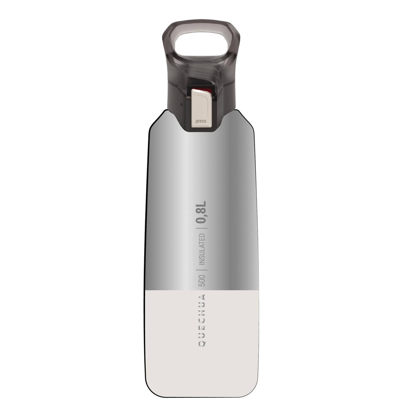 0.8 L stainless steel isothermal water bottle with quick-release cap for hiking