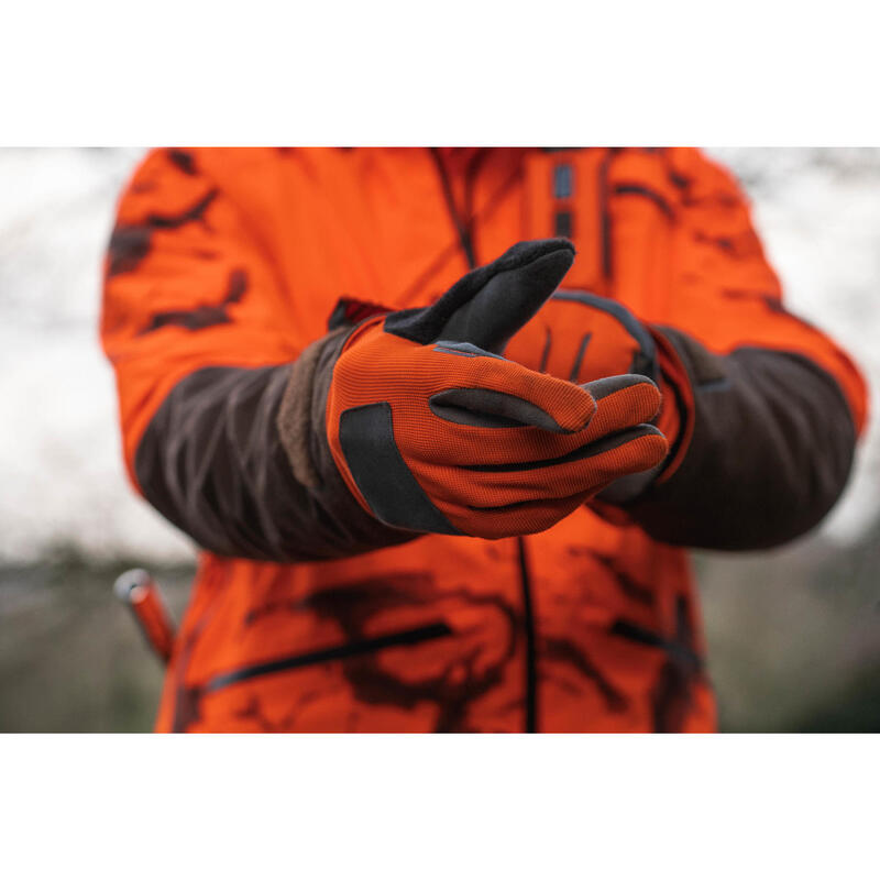 Guantes Caza Solognac Supertrack 100 Adulto Reforzado Naranja Fluo