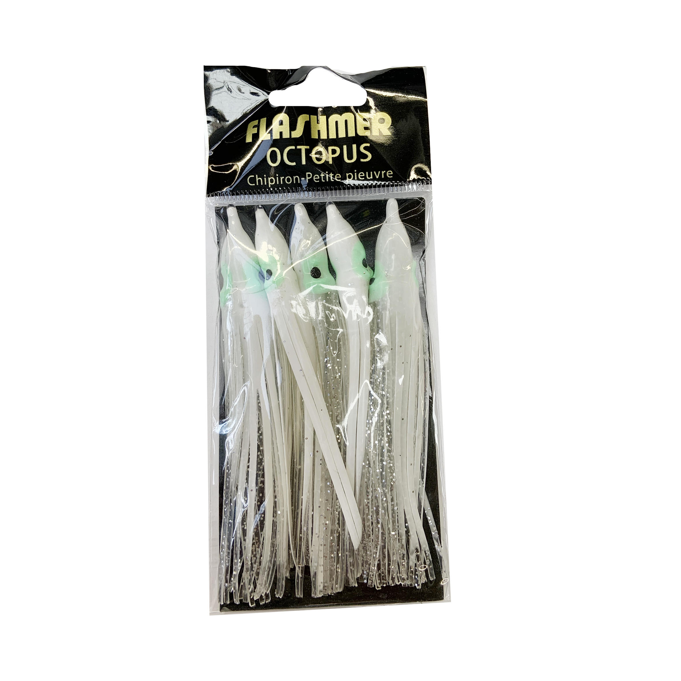 FLASHMER Octopus Glitter Lure 11cm x5 Sea Fishing - White