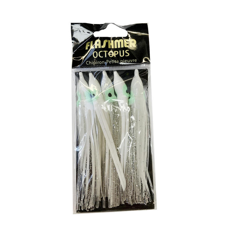 Amostra Pesca no Mar Polvo 11 cm branco brilhantes x5