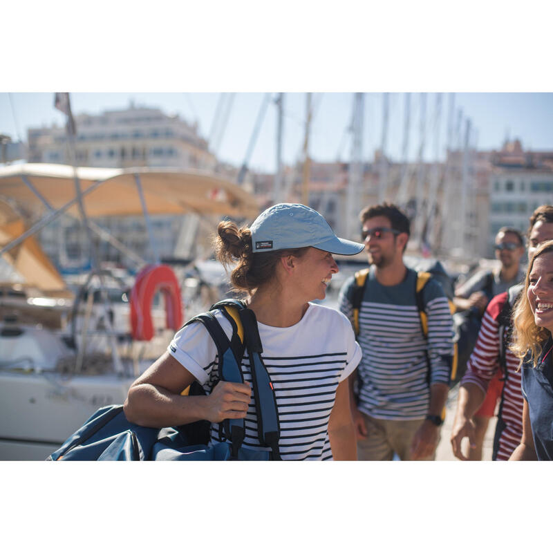 T-Shirt Manches courtes - marinière de voile Sailing 100 Femme Blanc bleu marine