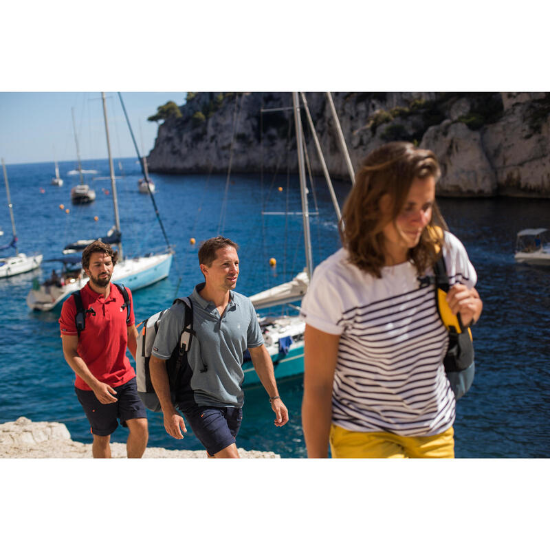 T-Shirt Manches courtes - marinière de voile Sailing 100 Femme Blanc bleu marine