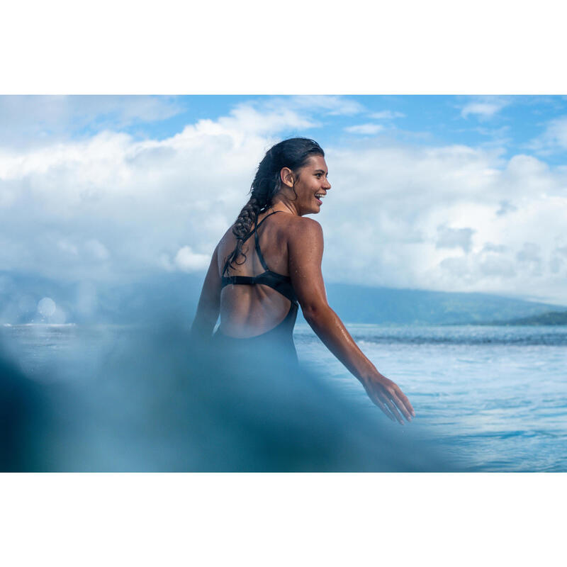 Maillot de bain de surf 1 pièce femme avec double réglage plat ELISE NOIR