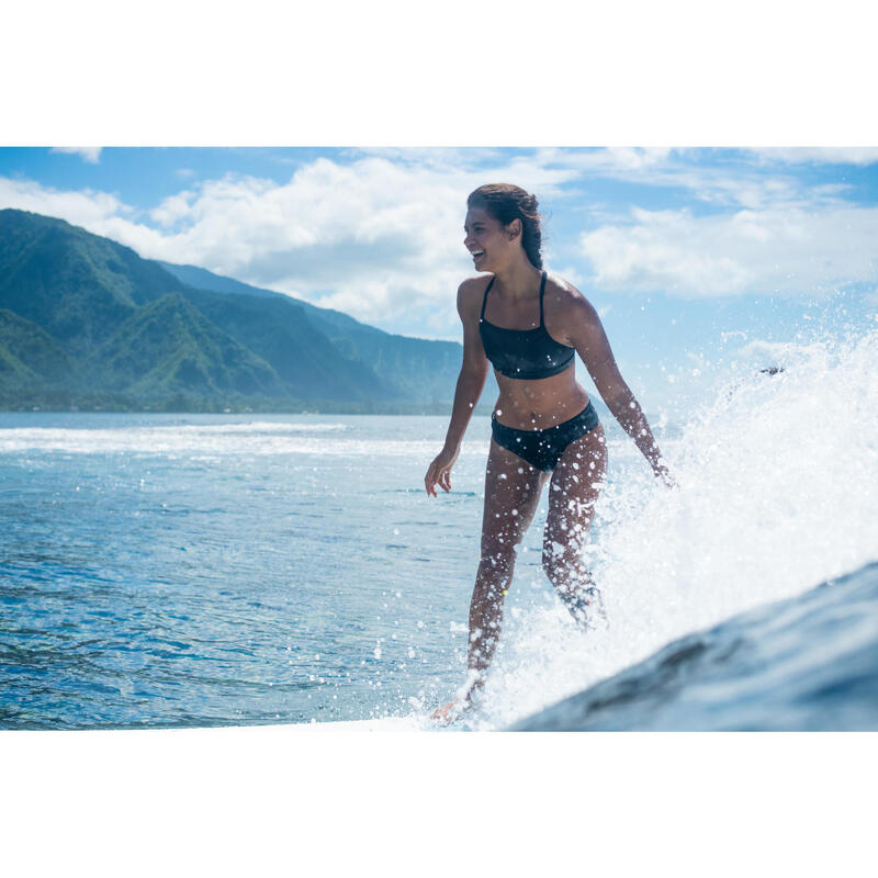 Surfbikinibroekje voor dames SAVANA met opengewerkte details en aantrekkoordje ZWART