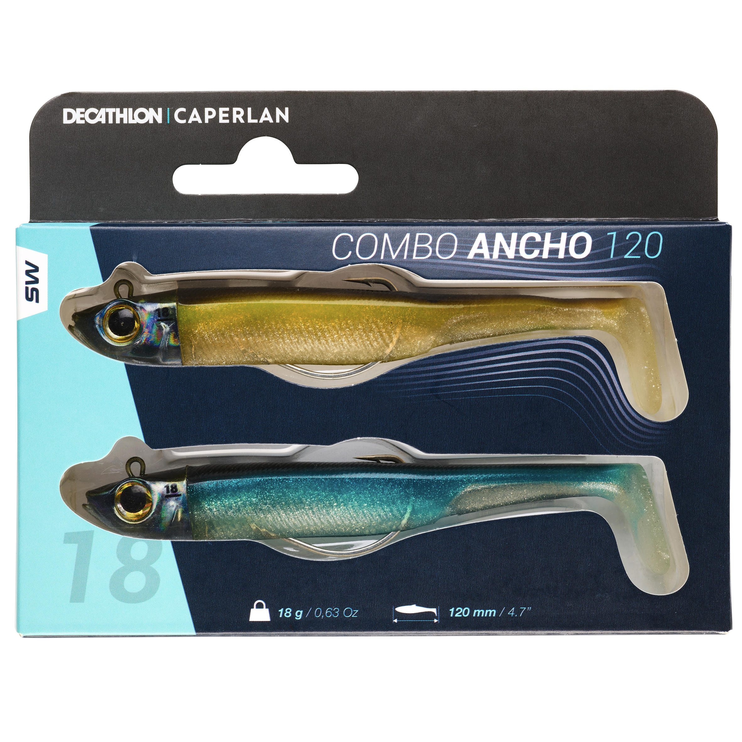 Combo Señuelos Flexibles Pesca Mar Ancho 120 Ayu/Azul Shad Tejano Anchoa 18 g 6/8