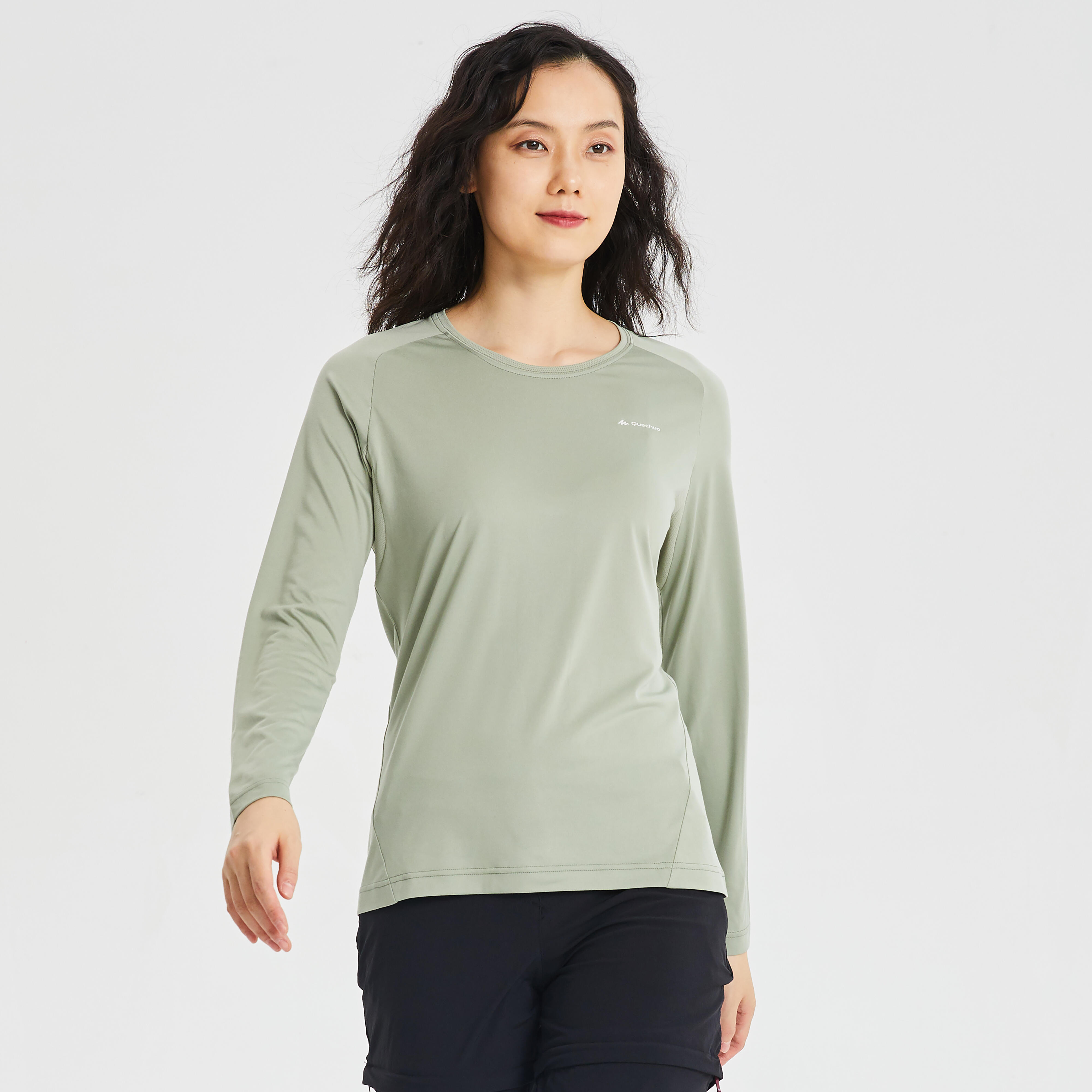 Women’s Long-sleeved Mountain Walking T-shirt MH550 image