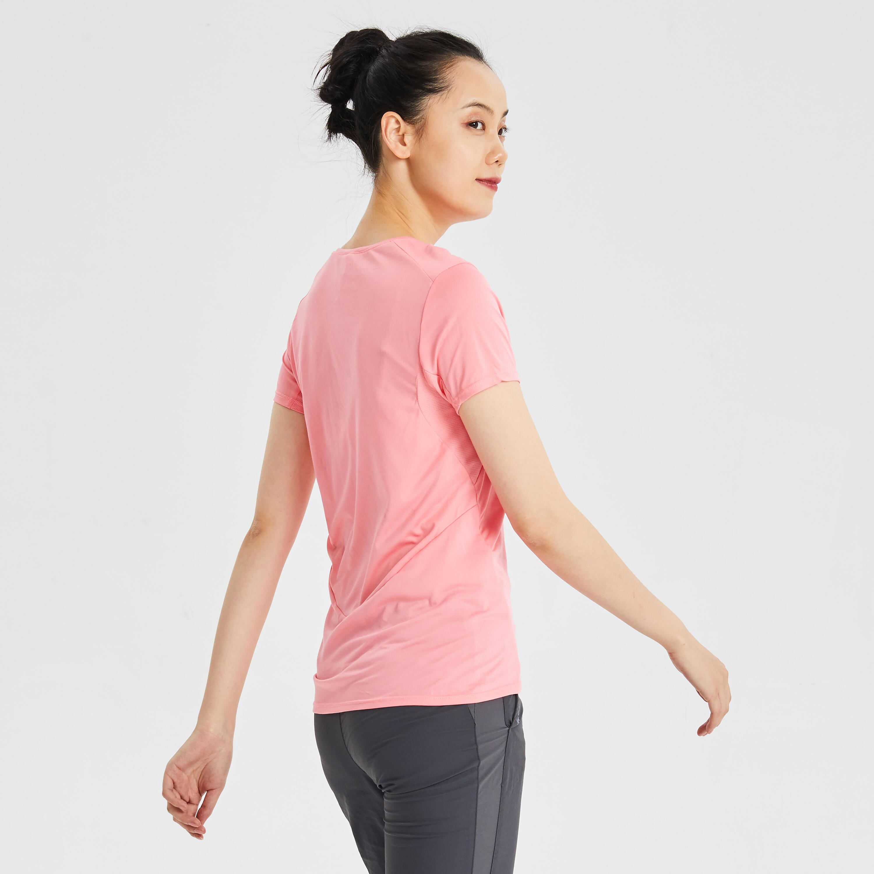 Women's Mountain Walking Short-Sleeved T-Shirt MH100 - Lychee Pink 3/4