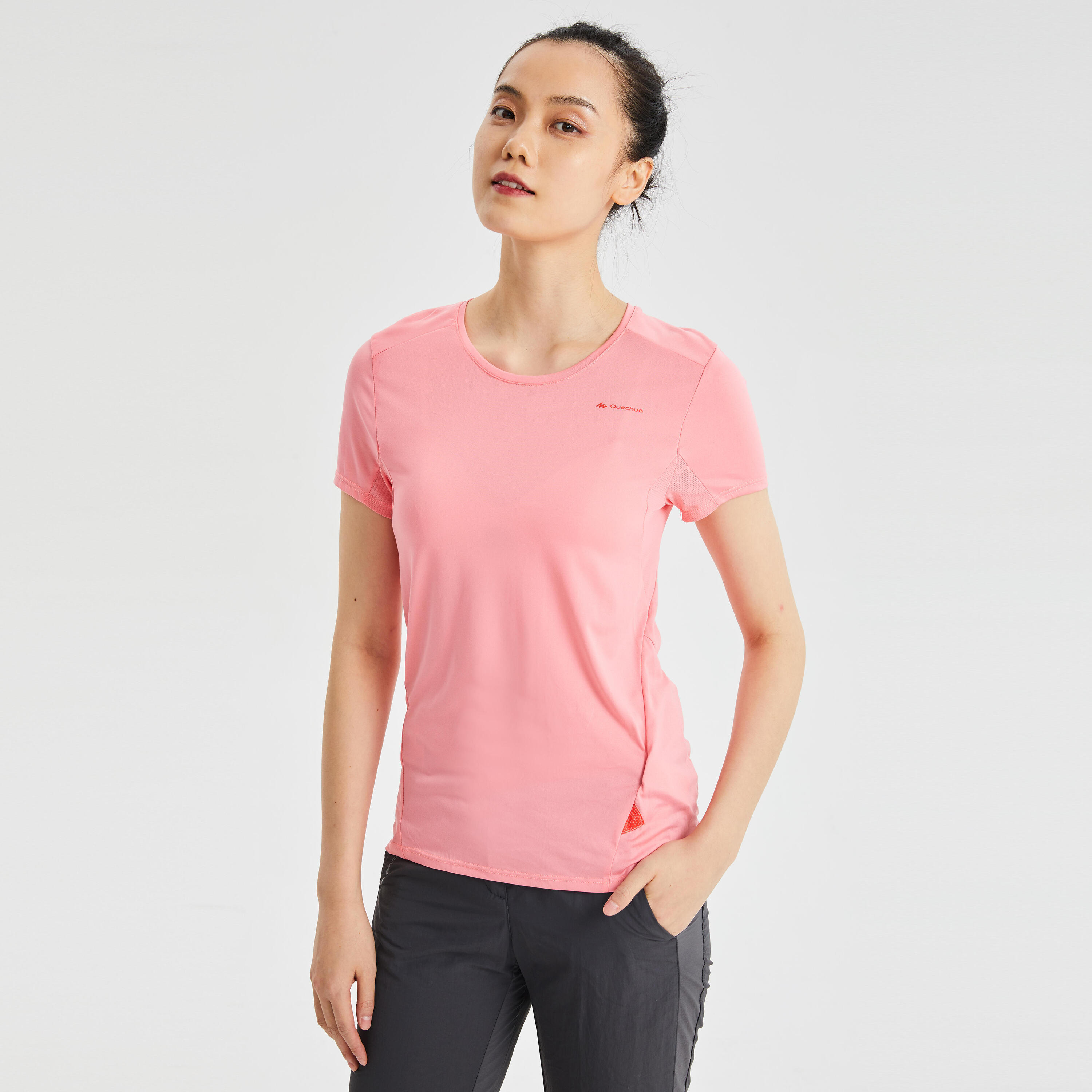 Women's Mountain Walking Short-Sleeved T-Shirt MH100 - Lychee Pink 2/4