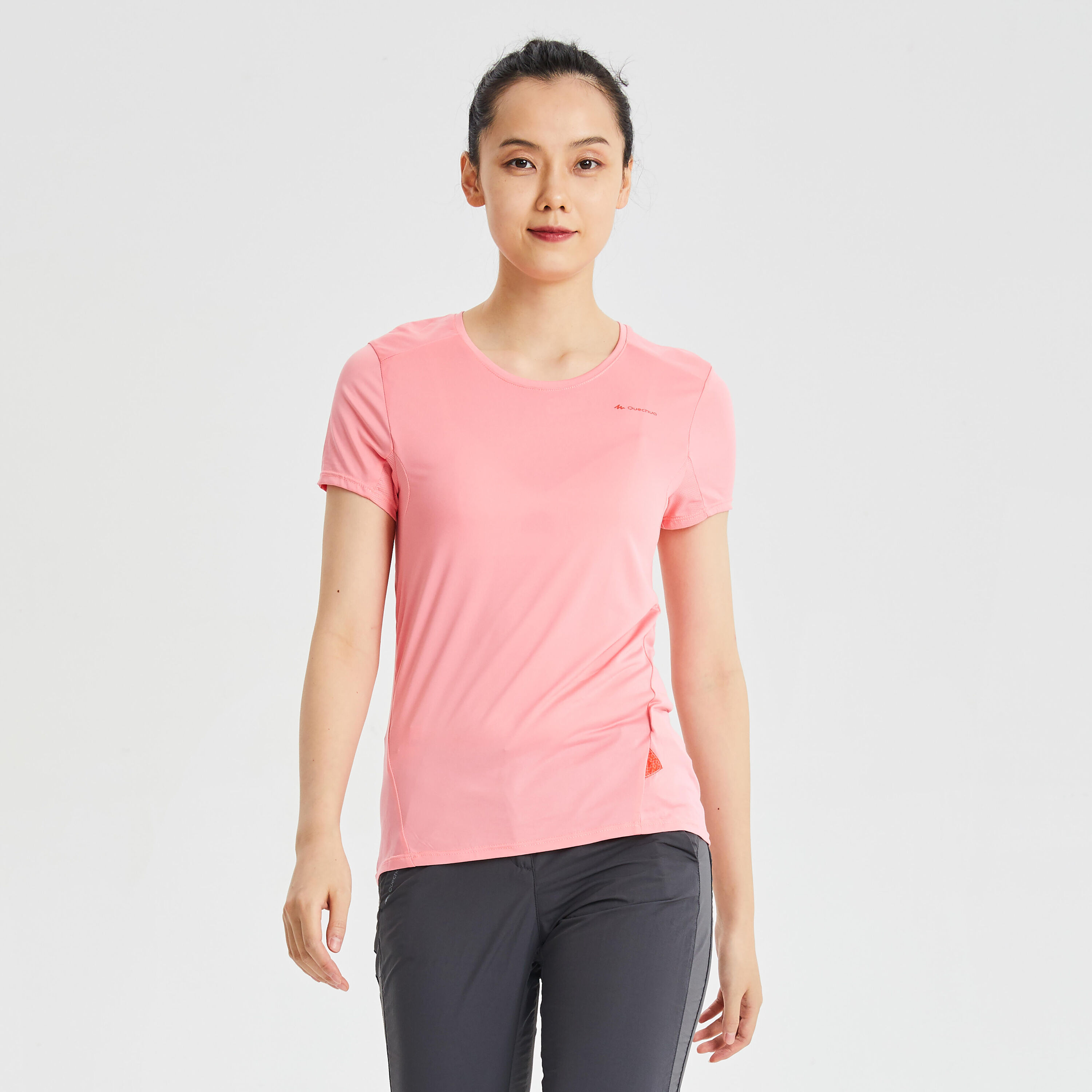 QUECHUA Women's Mountain Walking Short-Sleeved T-Shirt MH100 - Lychee Pink