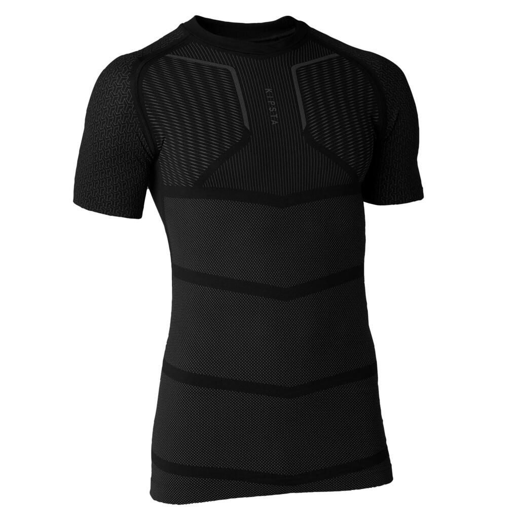 Kids' Short-Sleeved Football Base Layer Top Keepdry 500 - Black