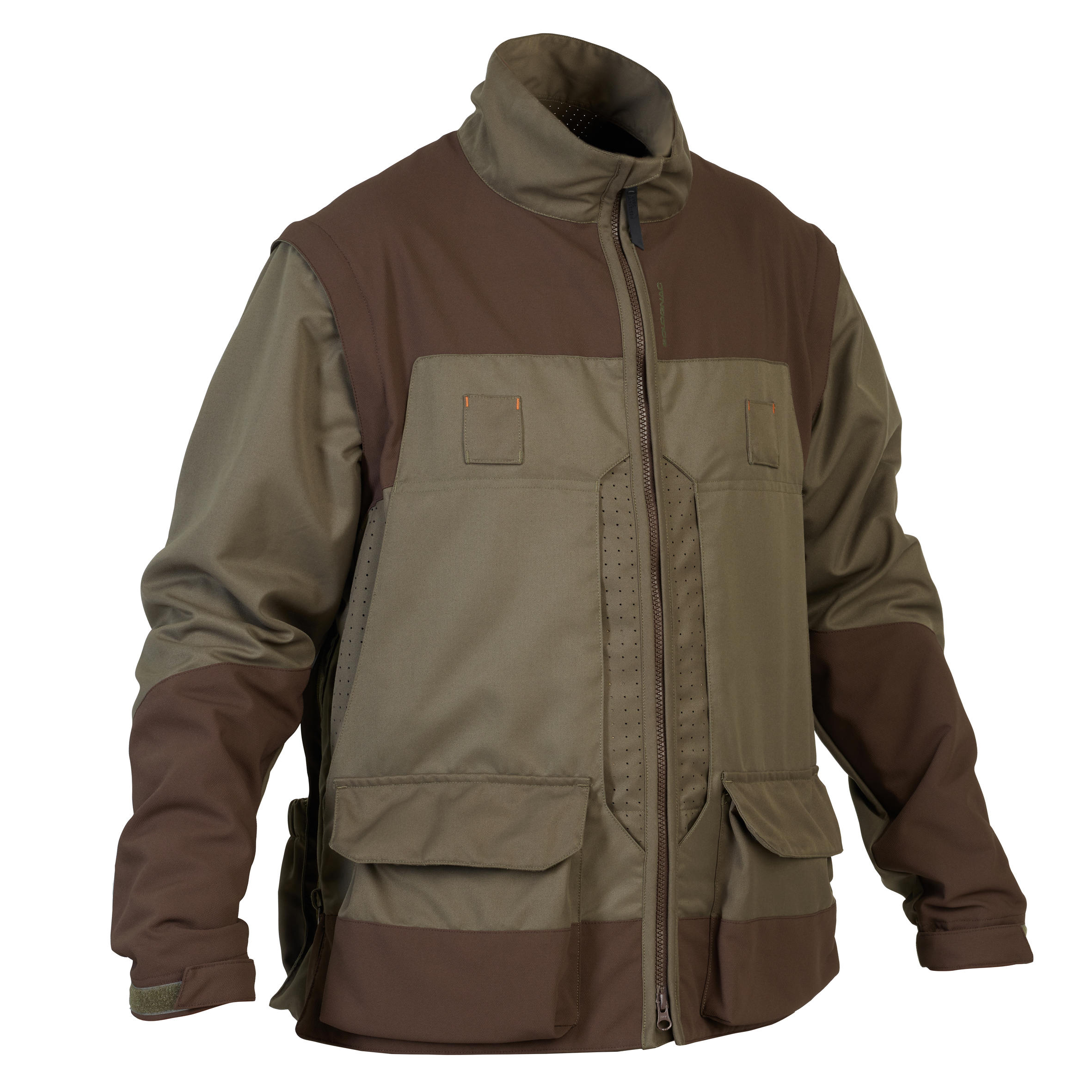 Breathable Country Sport Jacket 900 With Detachable Sleeves - Green And Brown 1/8