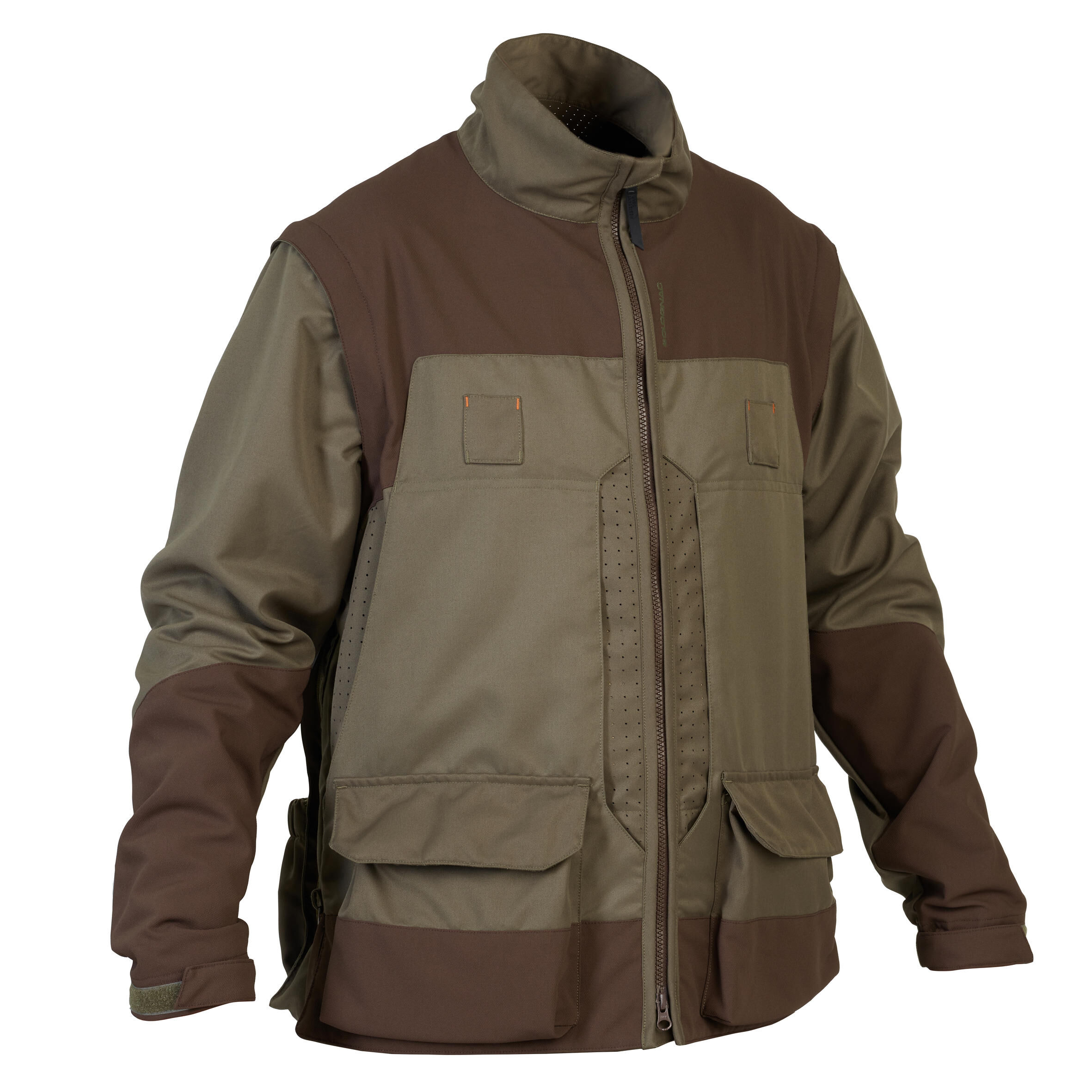 SOLOGNAC Breathable Country Sport Jacket 900 With Detachable Sleeves - Green And Brown
