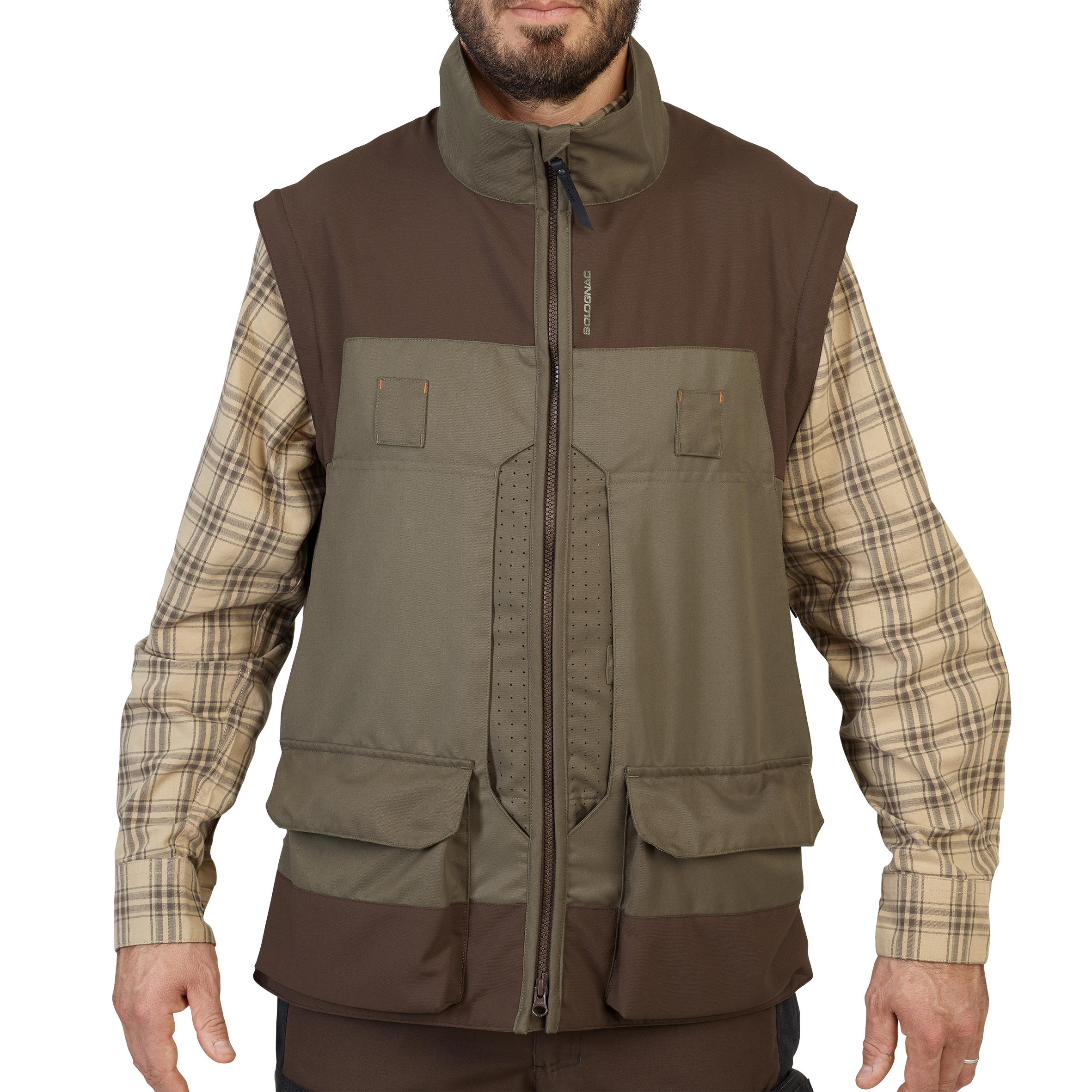 Veste chasse respirante avec manches amovibles 900 vert et marron 14/20
