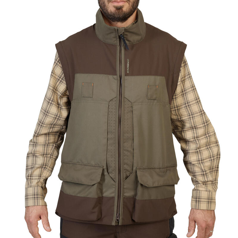 Jagdjacke 900 atmungsaktiv mit abnehmbaren Ärmeln grün und braun 