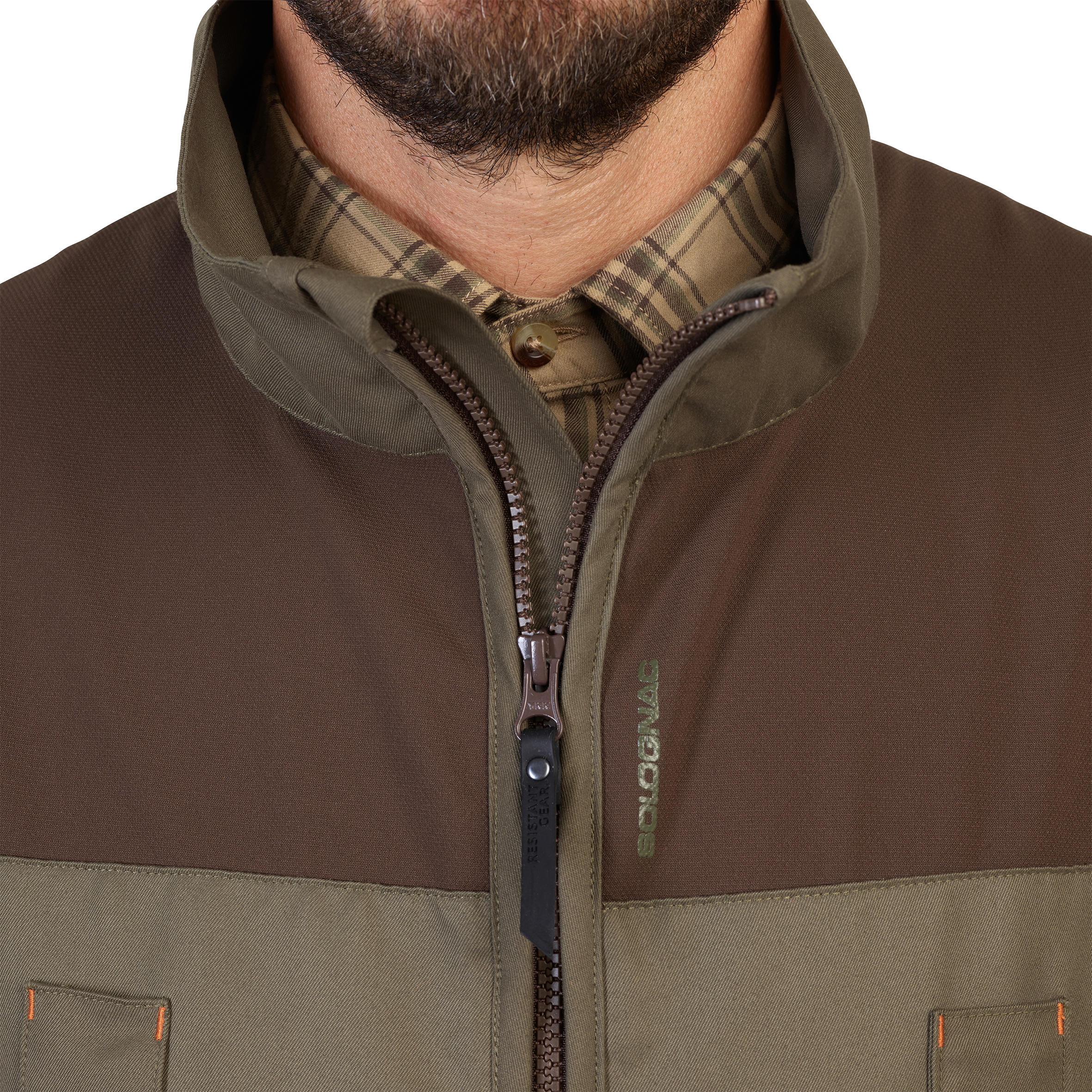 Veste chasse respirante avec manches amovibles 900 vert et marron 7/20