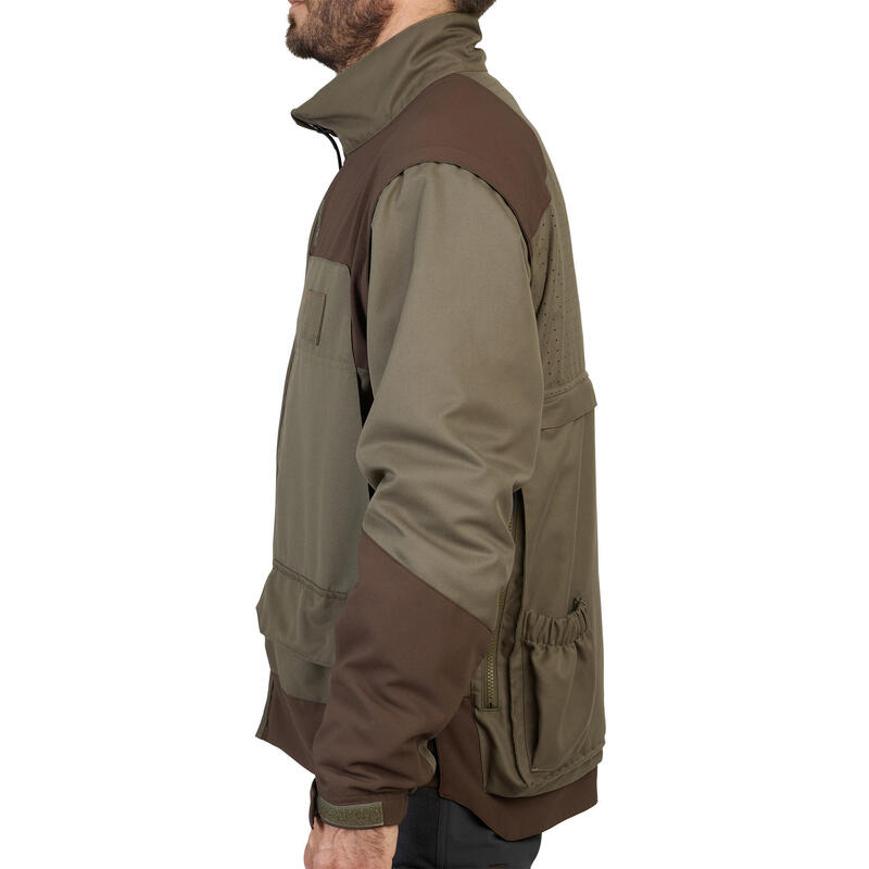 Veste chasse respirante avec manches amovibles 900 vert et marron