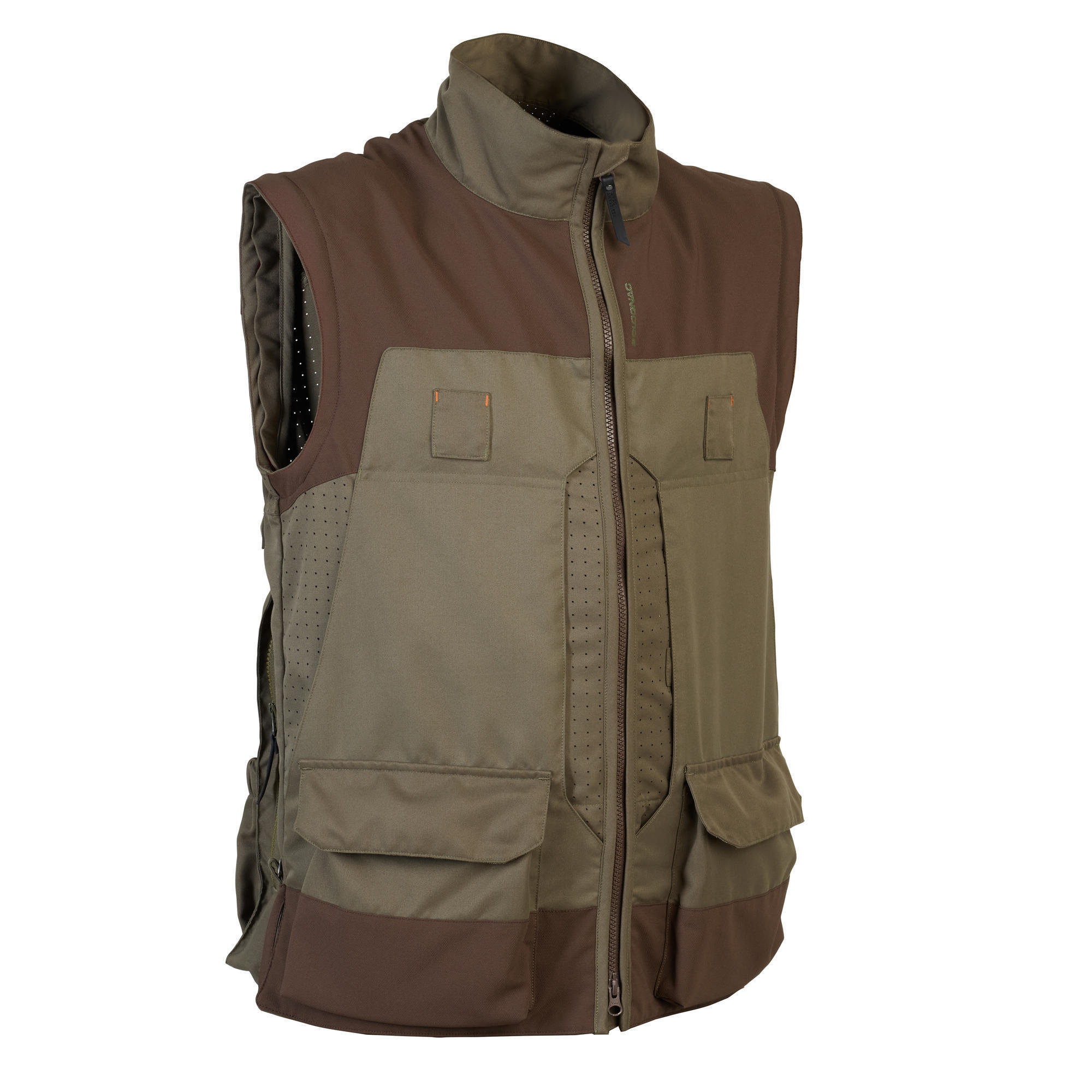 Breathable hunting jacket with removable sleeves 900 green and brown