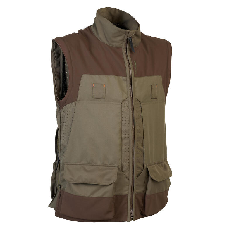 Veste chasse respirante avec manches amovibles 900 vert et marron