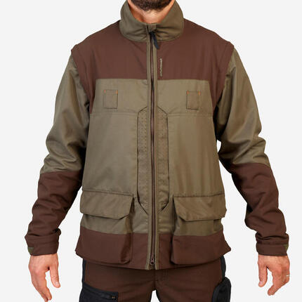 Veste chasse respirante avec manches amovibles 900 vert et marron