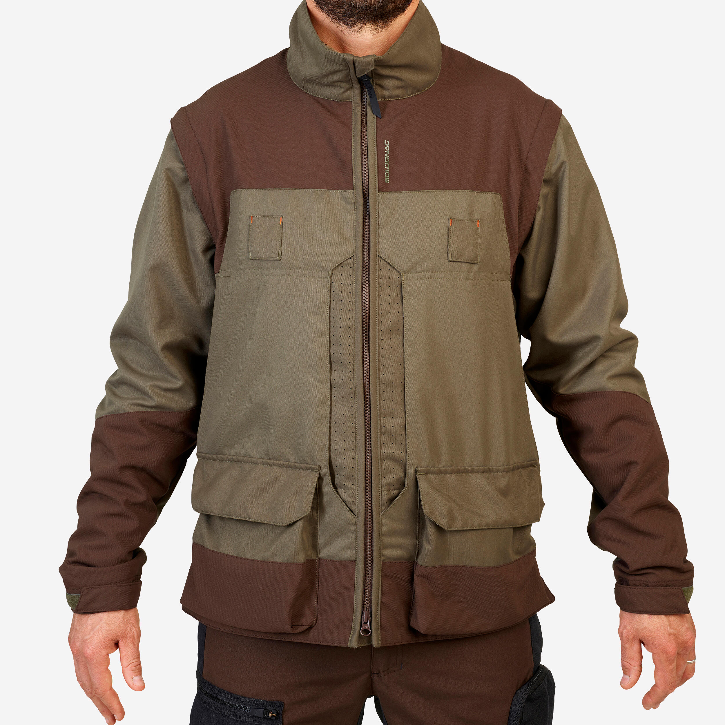 Breathable hunting jacket with removable sleeves 900 green and brown