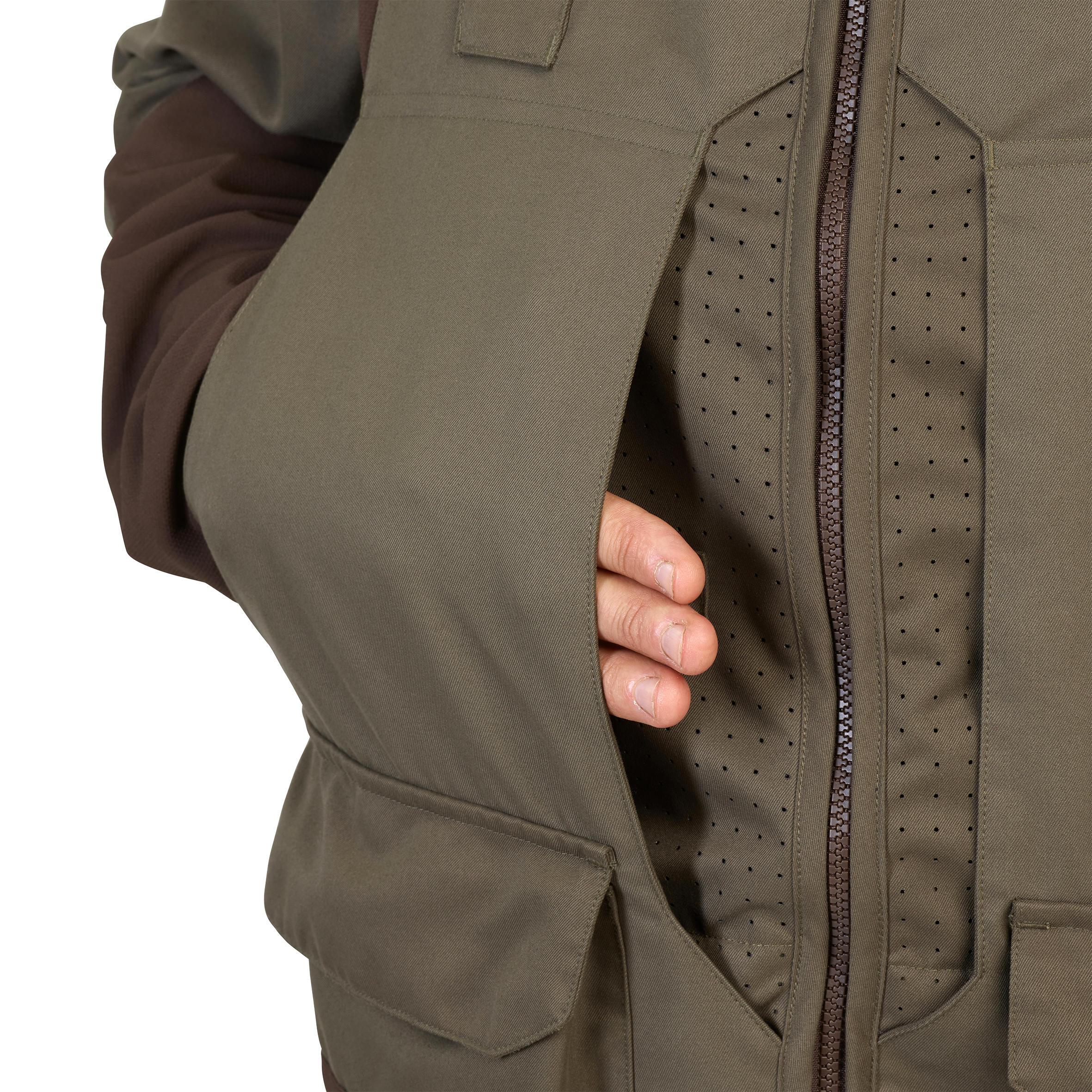 Veste chasse respirante avec manches amovibles 900 vert et marron 10/20