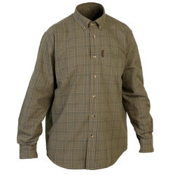 Chemise chasse manches longues à carreaux vert et beige