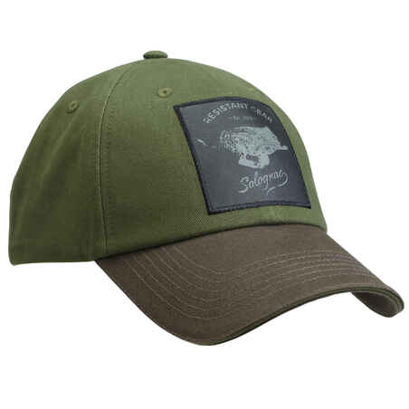 Zelena in rjava lovska kapa s šiltom z vezenjem 100