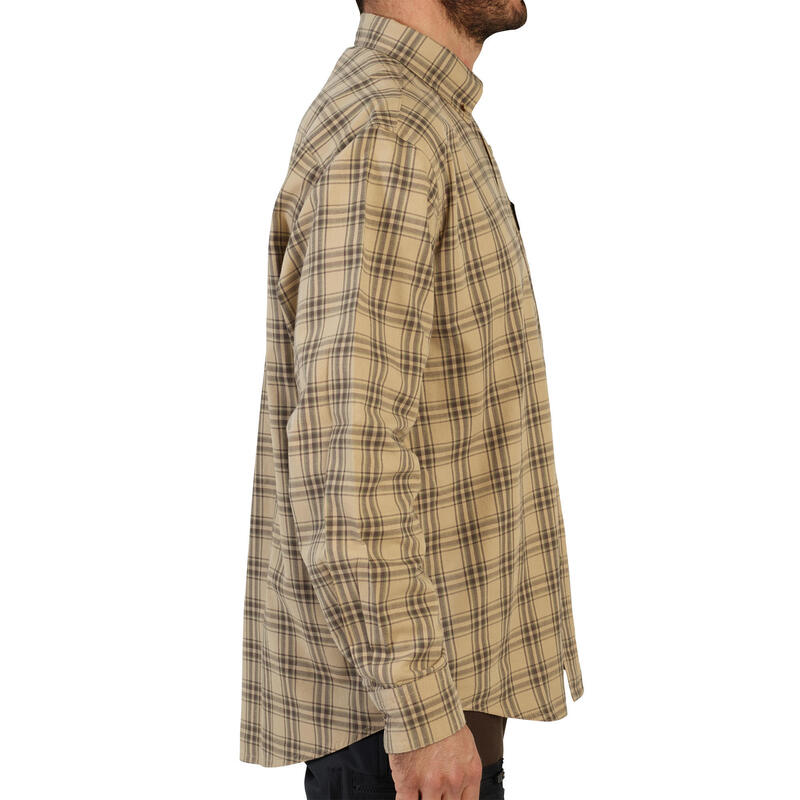 Chemise chasse coton manches longues respirant homme - 100 à carreaux beige.