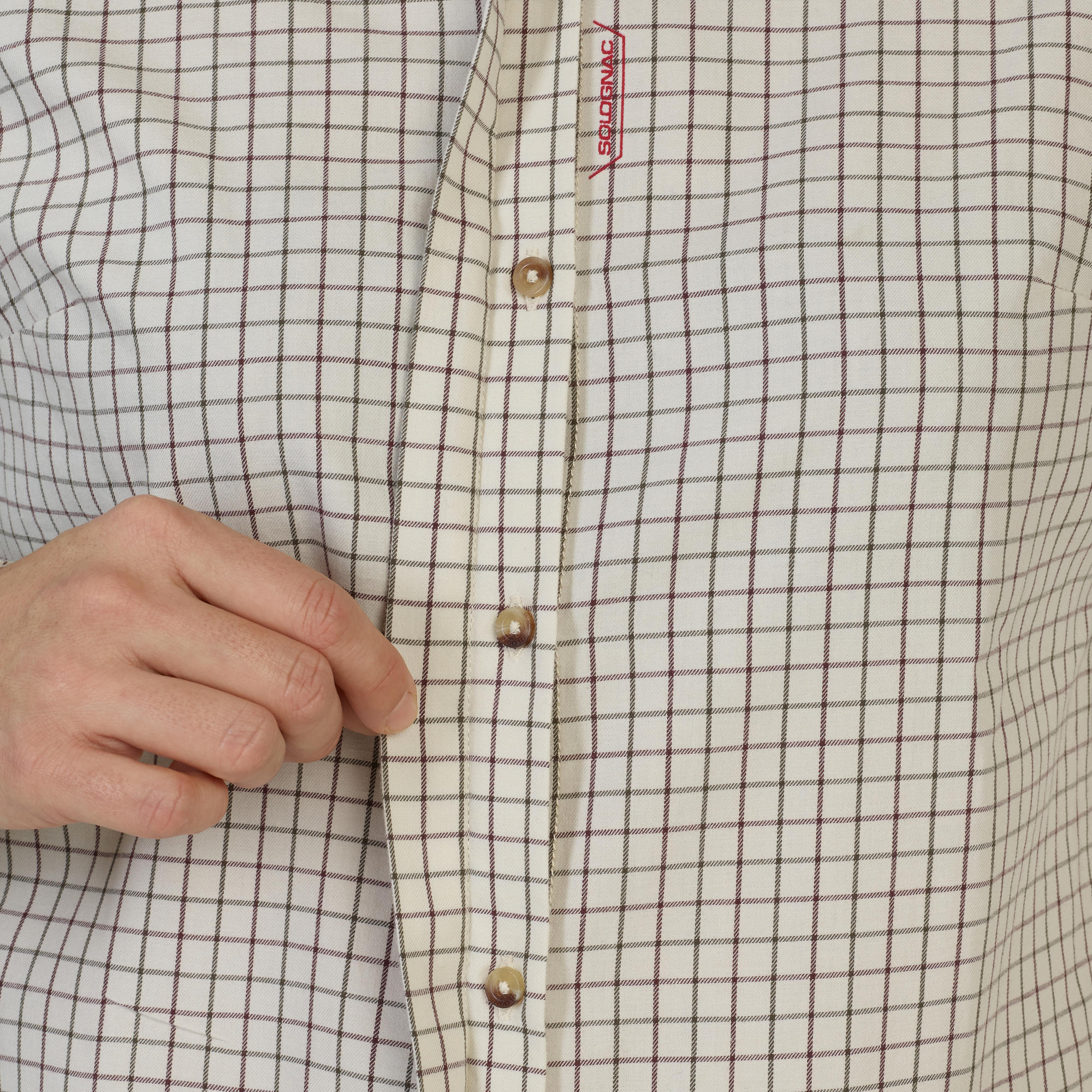 Camisa Caza Solognac 500 Mujer Beis Cuadros Manga Larga Algodon Transpirable Decathlon
