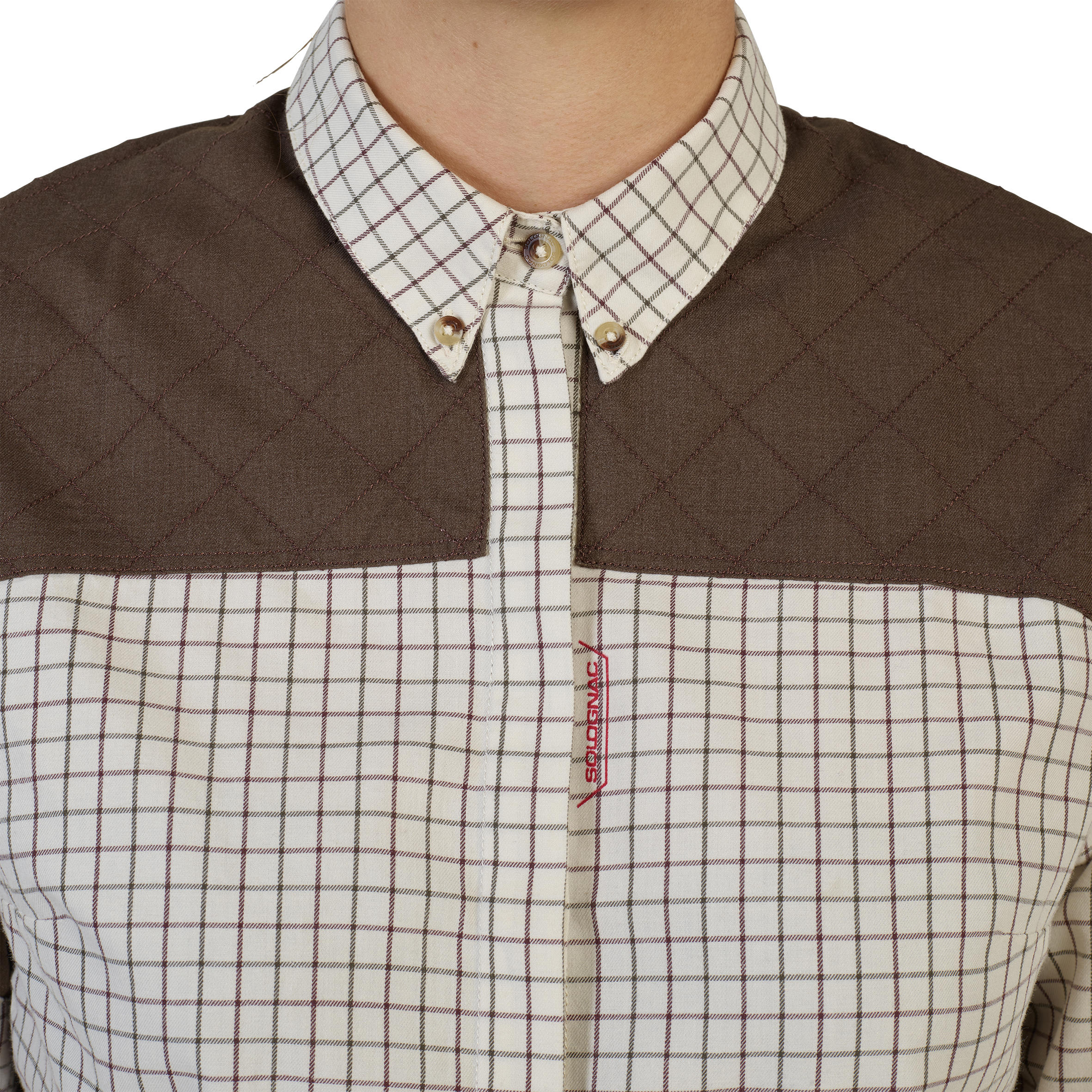 Jagdbluse 500 Baumwolle Langarm atmungsaktiv beige kariert  5/13