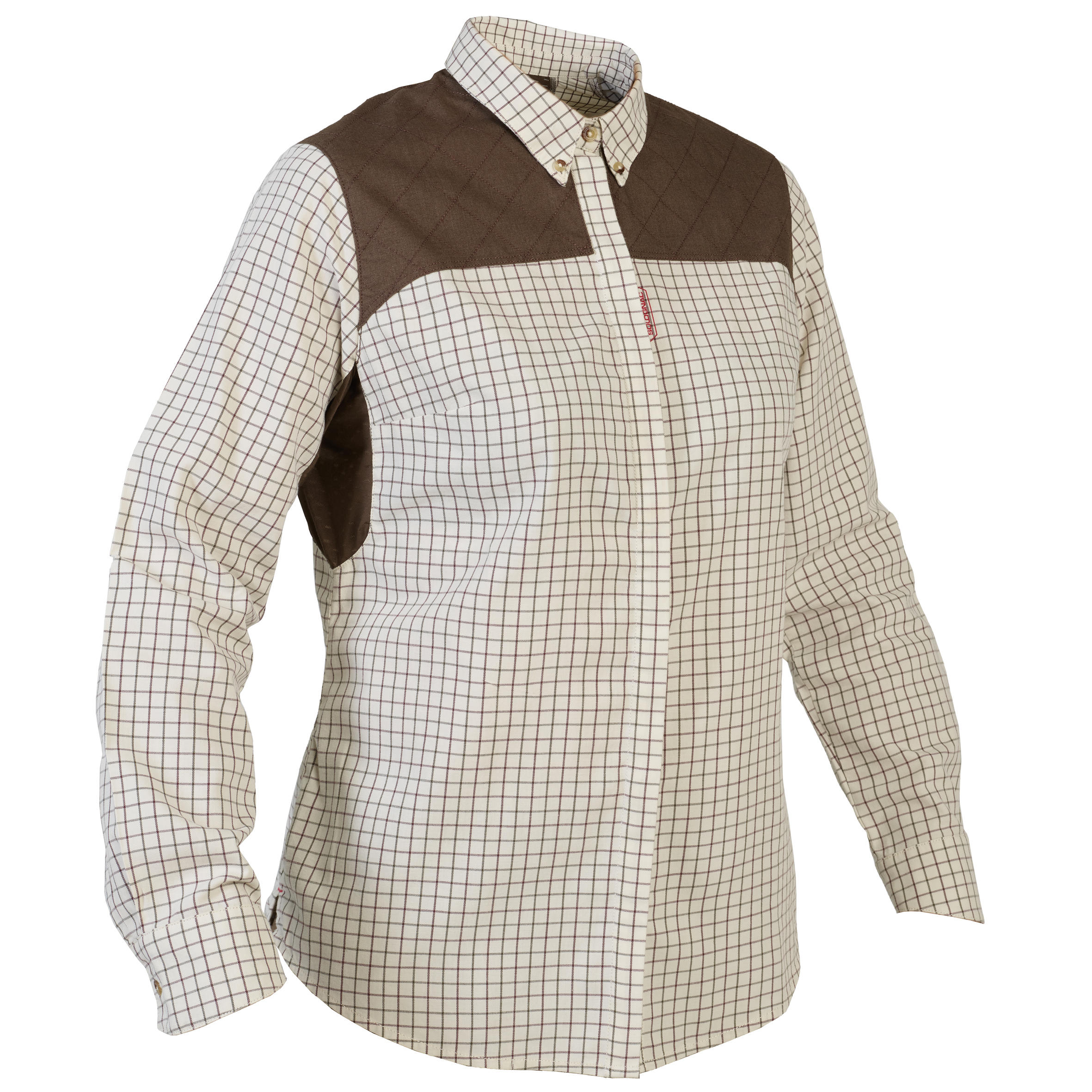 WOMEN'S COTTON LONG-SLEEVE BREATHABLE HUNTING SHIRT 500 BEIGE. 1/4